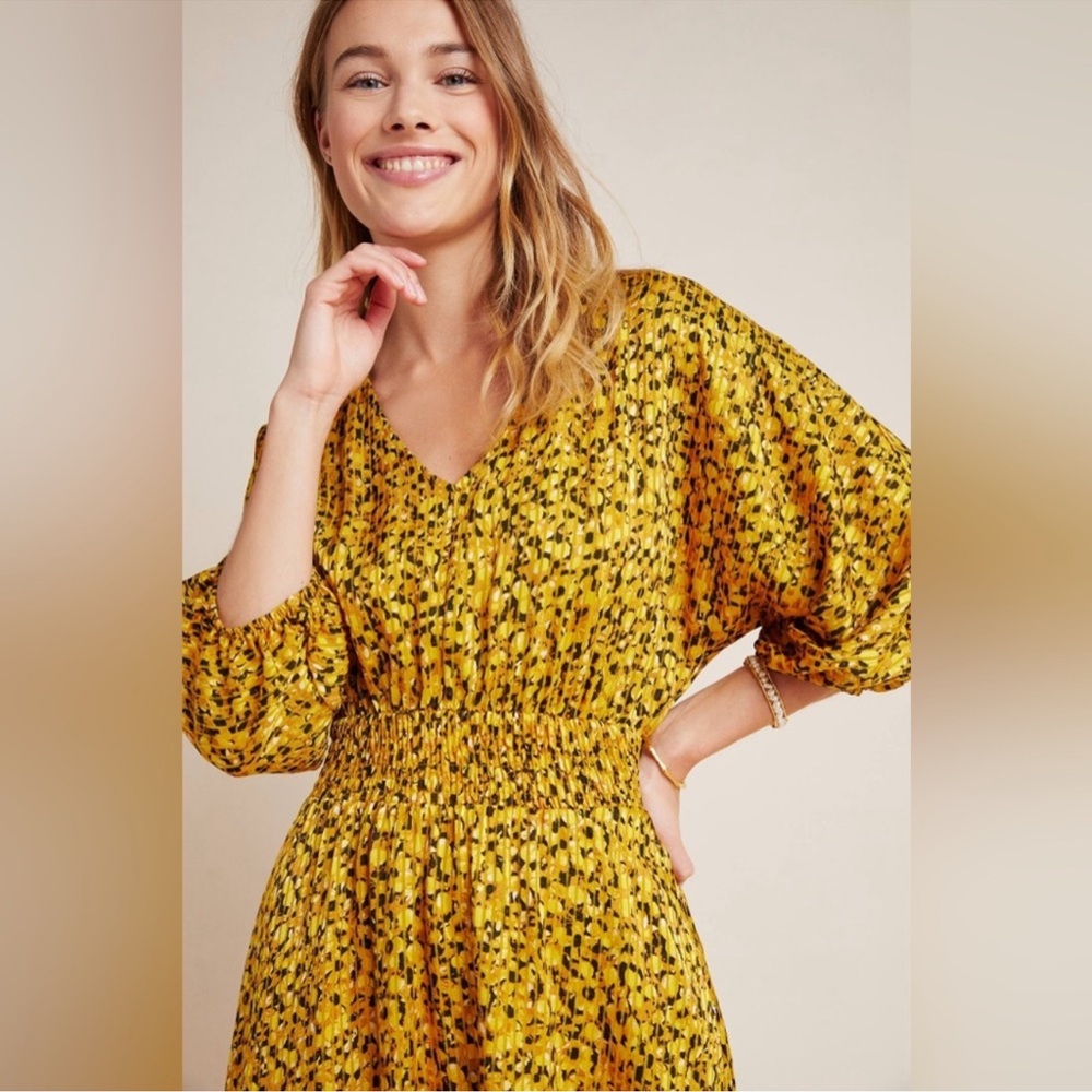 Anthropologie Marigold Flowy V Neck Smocked Midi Dress size XSP